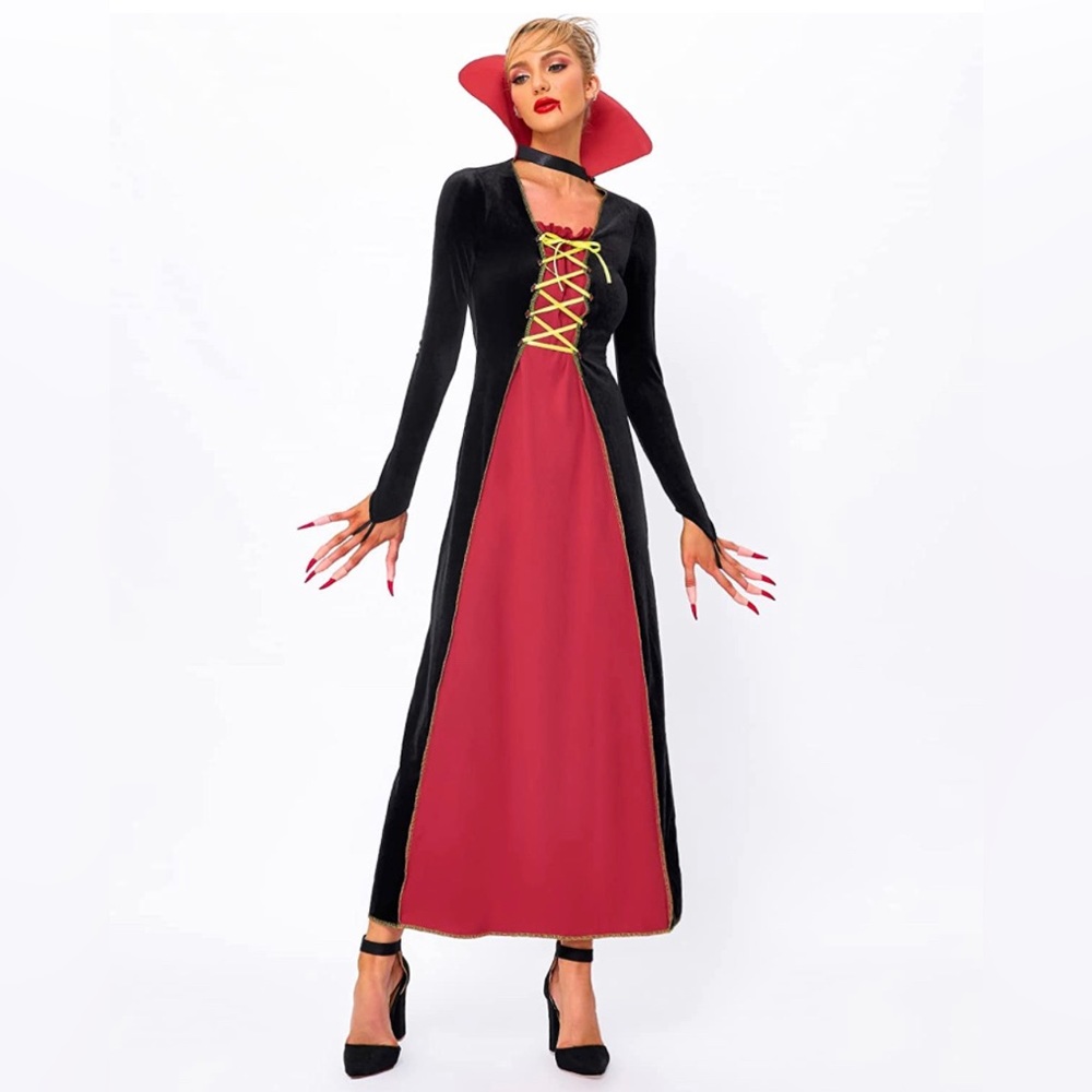 GIKING Women Halloween Costumes Adult Victorian Vampire Lac-Up Bodice Bustier - Picture 4 of 13